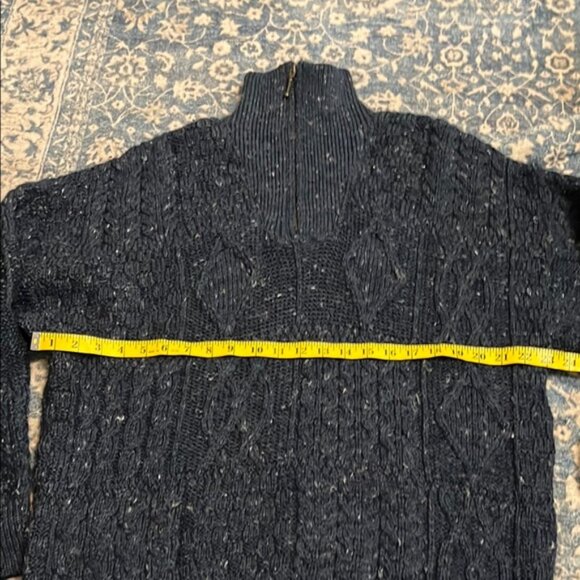Aran Crafts Cozy Blue Speckled Knit Wool Front Quarter Zip Sweater - Picture 8 of 9
